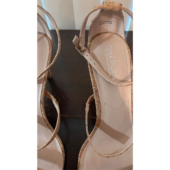 CHARLES BY CHARLES DAVID CORK STRAPPY HEELS WOMENS SIZE 9.5 - Picture 4 of 12